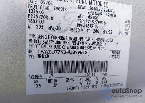 2004 Ford Explorer Sport Trac from USA, damaged, VIN 1FMZU77K34UB99812